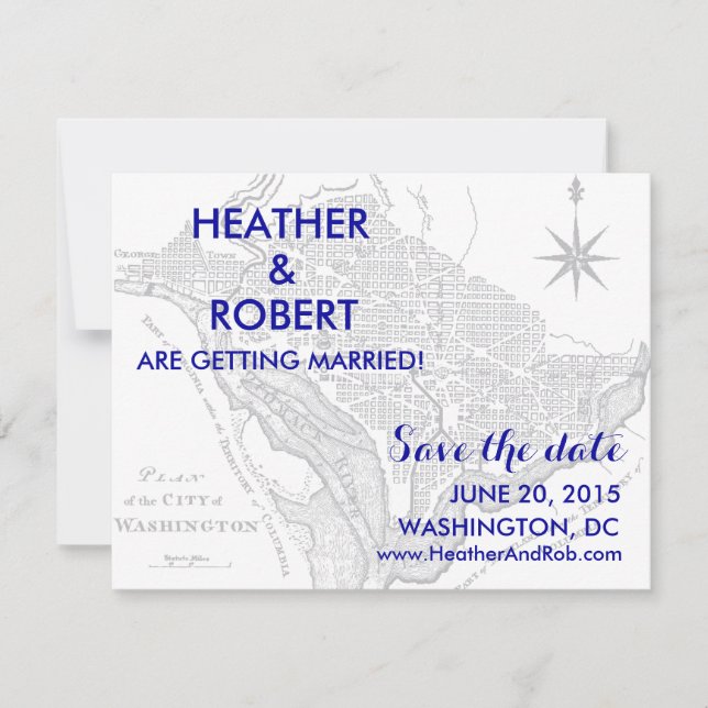 Washington DC Map Save the Date (graue Karte) (Vorderseite)