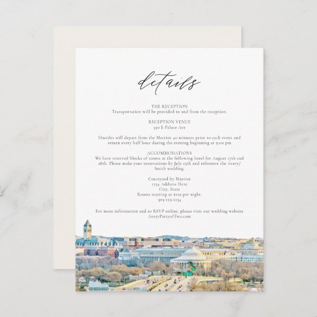 WASHINGTON DC Mountain Wedding Details Card Einladung (Vorne/Hinten)