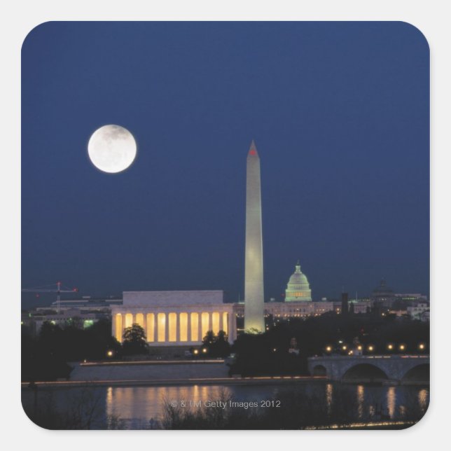 Washington DC nachts Quadratischer Aufkleber (Vorderseite)