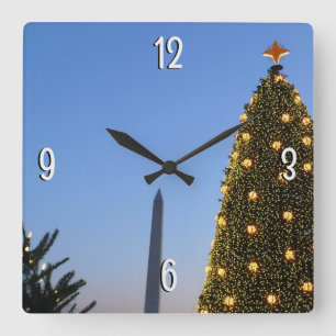 Washington DC Nationaler Weihnachtsbaum bei Dämmer Quadratische Wanduhr
