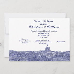 Washington DC Navy Skyline Silhouette Sweet 16 Einladung