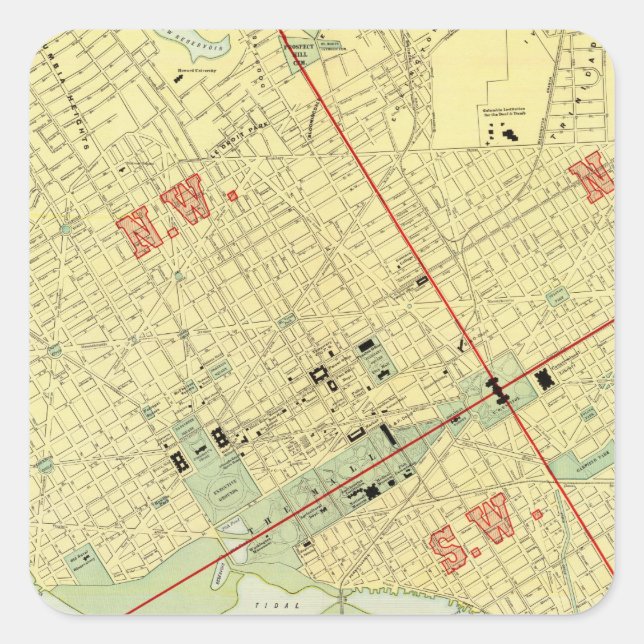 Washington, DC Quadratischer Aufkleber (Vorderseite)