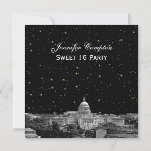 Washington DC Skyline Etch Starry DIY SQ Sweet 16 Einladung