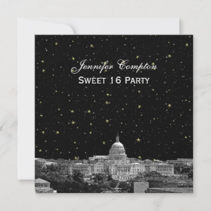 Washington DC Skyline Etch Stern DIY SQ Sweet 16 Einladung