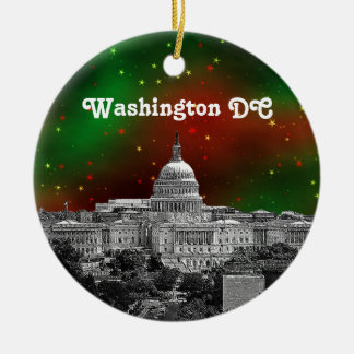 Washington DC Skyline Green Starry Sky Xmas Keramik Ornament