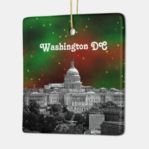 Washington DC Skyline Green Starry Sky Xmas Keramikornament