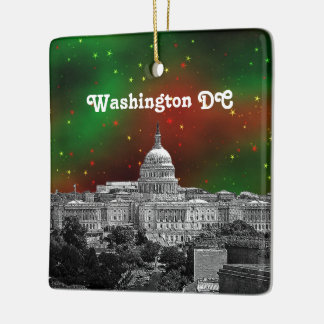 Washington DC Skyline Green Starry Sky Xmas Keramikornament