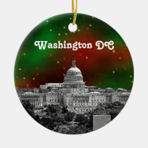 Washington DC Skyline Grün Rote Sterne Sternhimmel Keramik Ornament