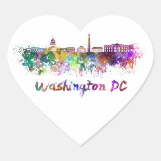 Washington DC skyline im Watercolor Herz-Aufkleber