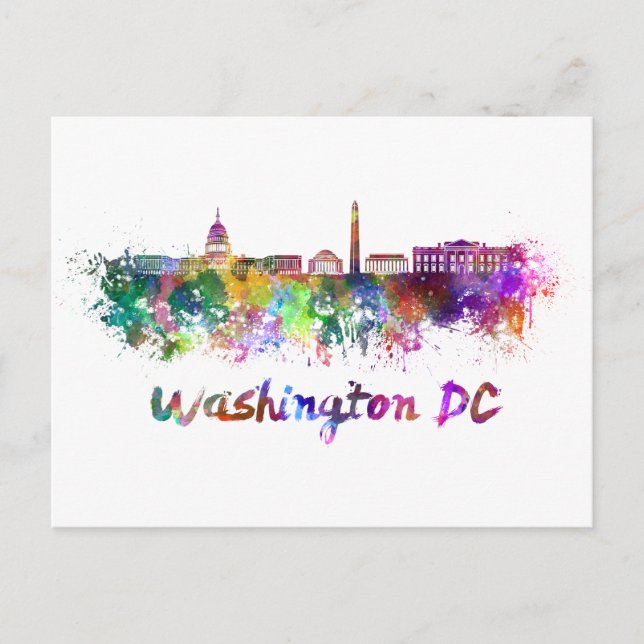Washington DC skyline im Watercolor Postkarte (Vorderseite)