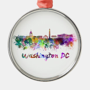 Washington DC skyline im Watercolor Silbernes Ornament