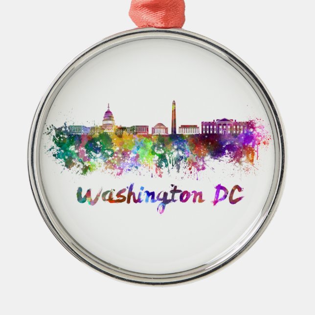 Washington DC skyline im Watercolor Silbernes Ornament (Vorne)