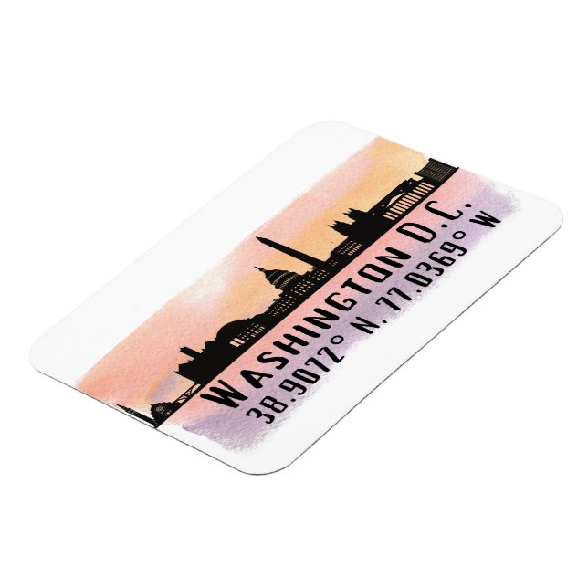 Washington DC Skyline Latitude und Längengrad Magnet (Linke Seite)
