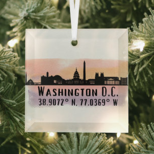 Washington DC Skyline Latitude und Längengrad Ornament Aus Glas