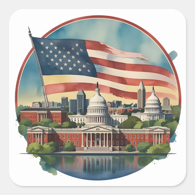 Washington DC Skyline Quadratischer Aufkleber (Vorderseite)