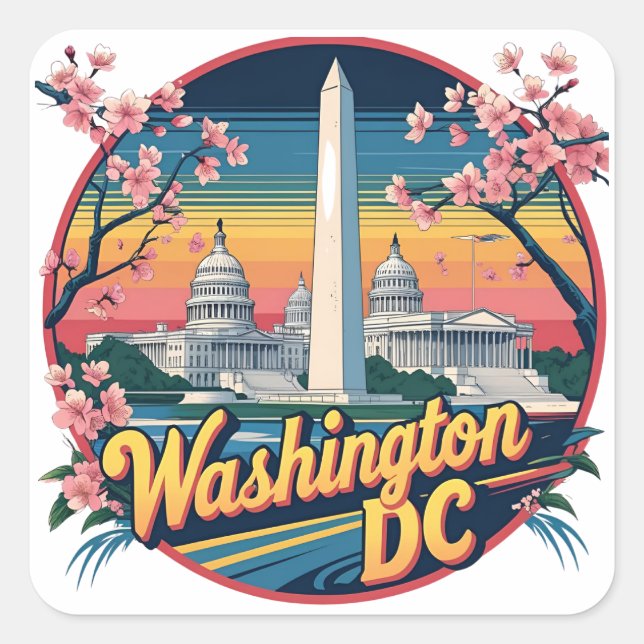 Washington DC Skyline Quadratischer Aufkleber (Vorderseite)