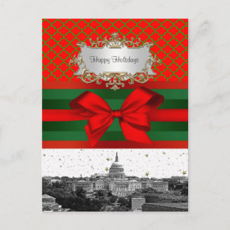 Washington DC-Skyline rotes grünes Quatrefoil BG Feiertagspostkarte