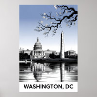 Washington DC Skyline Schwarz Weiß Holzschnitt
