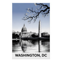 Washington DC Skyline Schwarz Weiß Holzschnitt
