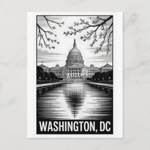 Washington DC Skyline Schwarz Weiß Holzschnitt Postkarte