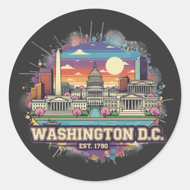Washington DC Skyline | USA Hauptstadt City Pride Runder Aufkleber (Vorderseite)