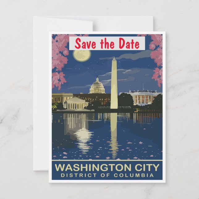 Washington DC spiegelnde Hochzeits-Einladung Save The Date (Vorderseite)
