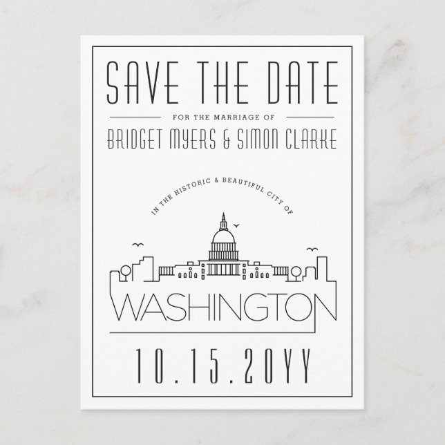 Washington DC | Stilisierte Skyline Save the Date Postkarte (Vorderseite)