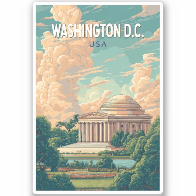 Washington DC Thomas Jefferson Memorial Travel Art Aufkleber (Vorderseite)