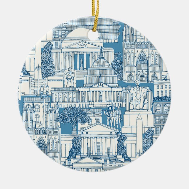Washington DC Toile Blau Keramik Ornament (Vorne)