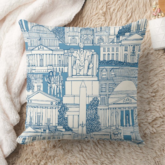 Washington DC Toile Blau Kissen (Decke)