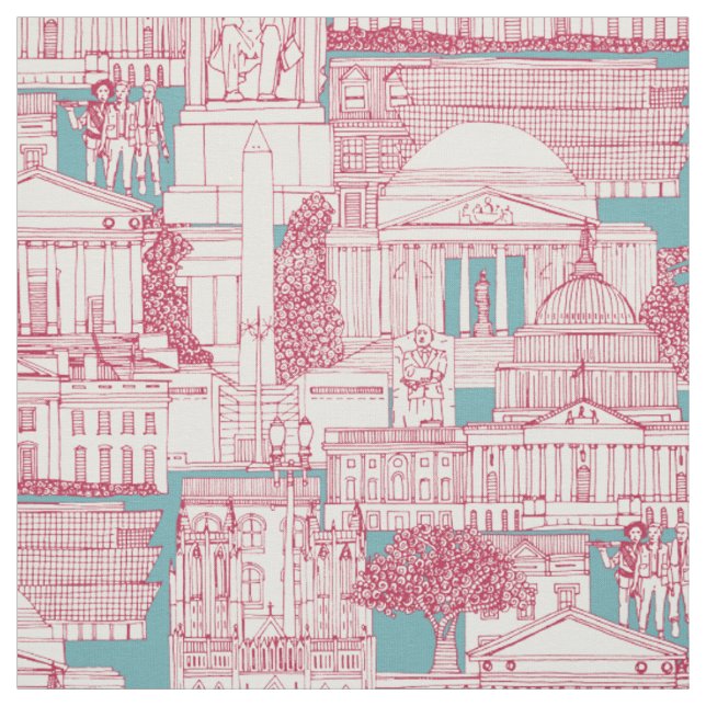 Washington DC Toile lebendig Magenta Türkis Stoff (Muster)