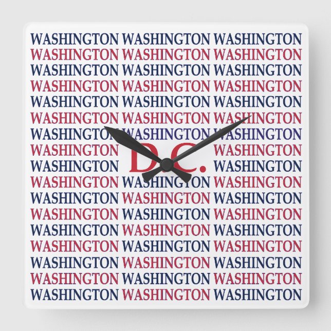 Washington DC Typografie Quadratische Wanduhr (Vorderseite)