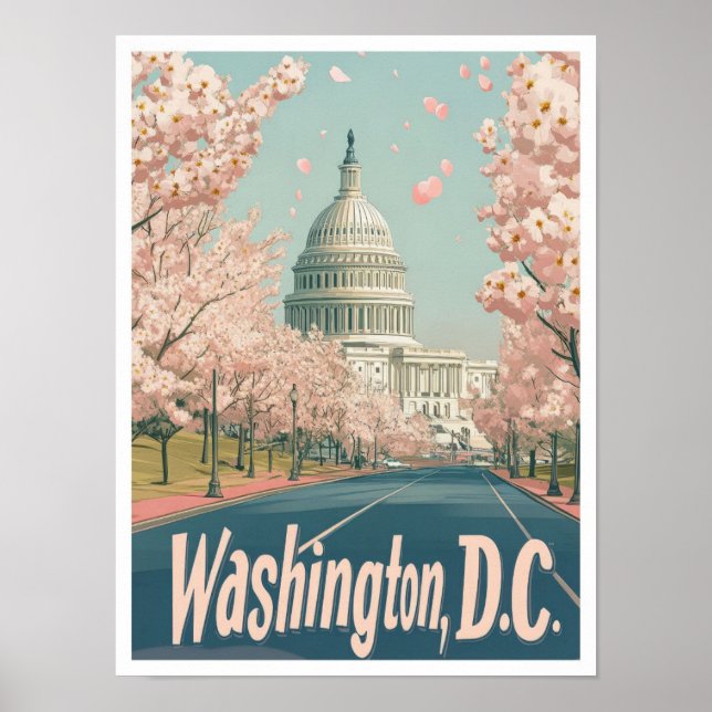Washington DC USA Art Vintage Travel Illustration Poster (Vorne)