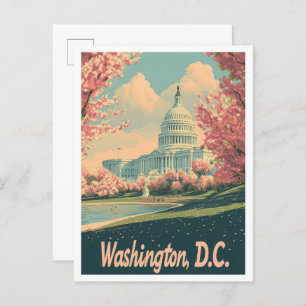 Washington DC USA Art Vintage Travel Illustration Postkarte