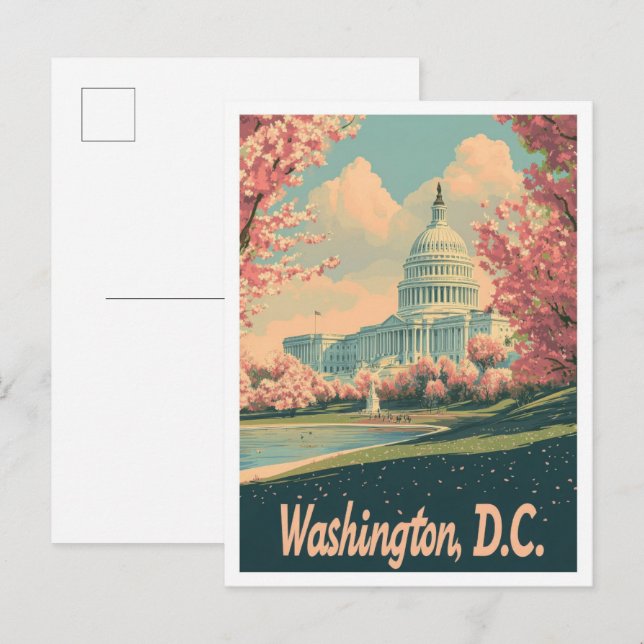 Washington DC USA Art Vintage Travel Illustration Postkarte (Vorne/Hinten)
