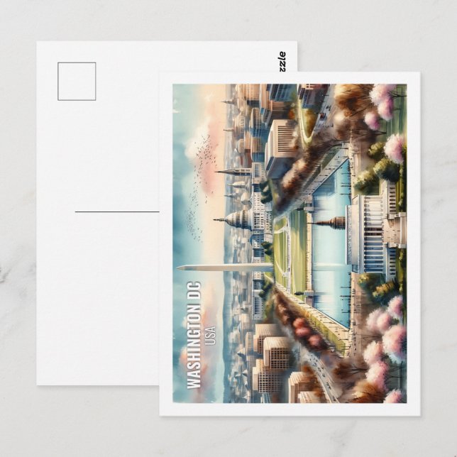 Washington DC USA Famous Travel Place Water Color Postkarte (Vorne/Hinten)