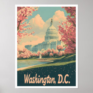 Washington DC USA Kunst Vintage Reiseillustration Poster