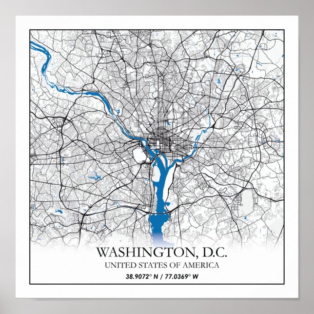 Washington DC USA Travel City Map Poster (Vorne)