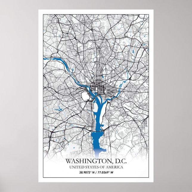Washington DC USA Travel City Map Poster (Vorne)