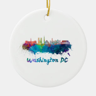 Washington DC V2 Skyline in Aquarellfarben Keramik Ornament