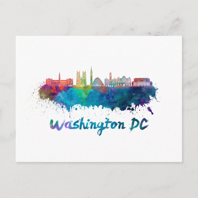 Washington DC V2 Skyline in Aquarellfarben Postkarte (Vorderseite)