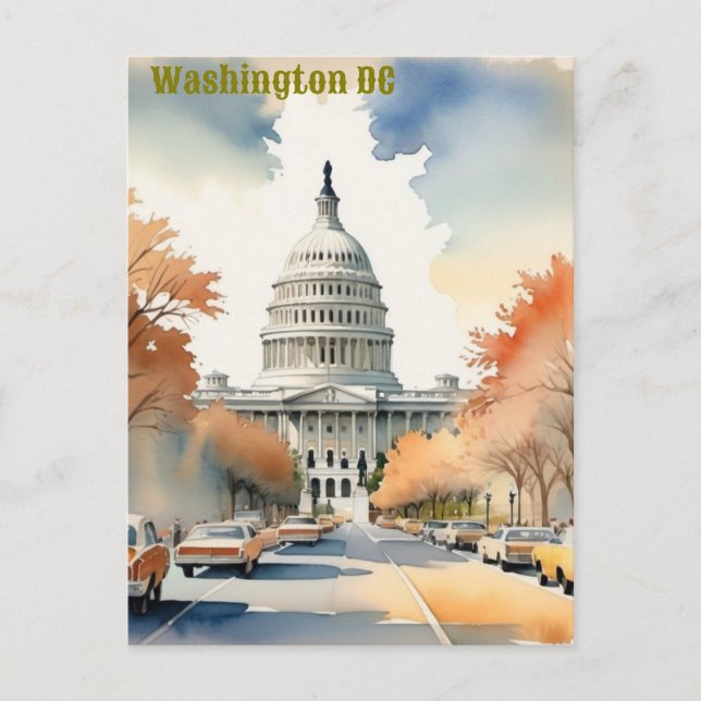 Washington DC Vintage Wasserfarbe Postkarte (Vorderseite)