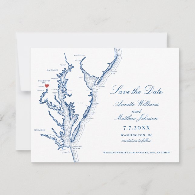 Washington DC Wedding Elegant Navy Map Save The Date (Vorderseite)