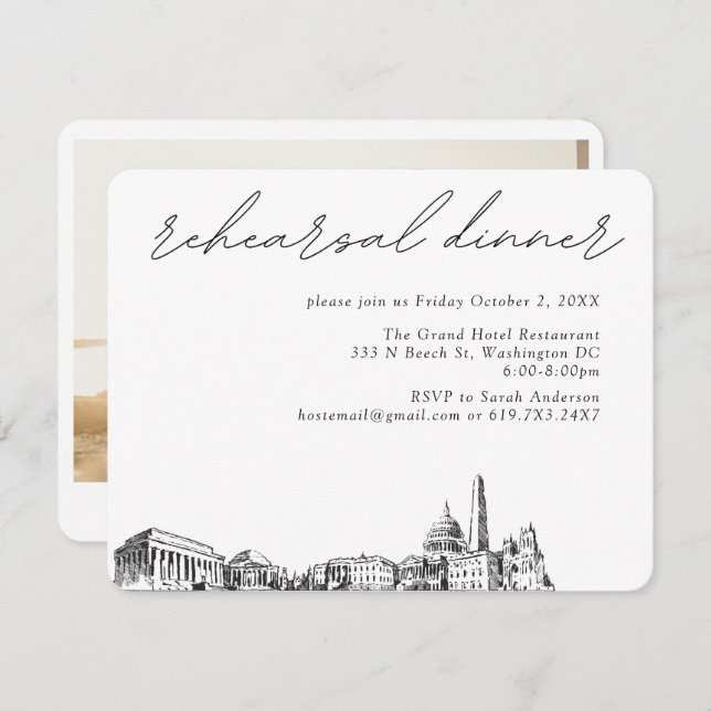 Washington DC Wedding Elegante Probe Dinner Begleitkarte (Vorne/Hinten)