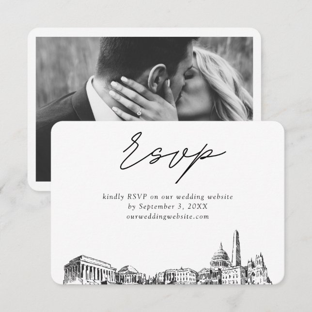 Washington DC Wedding Minimalistisch Sketch UAWG Begleitkarte (Vorne/Hinten)