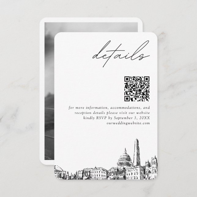 Washington DC Wedding Modern Details QR Code Begleitkarte (Vorne/Hinten)