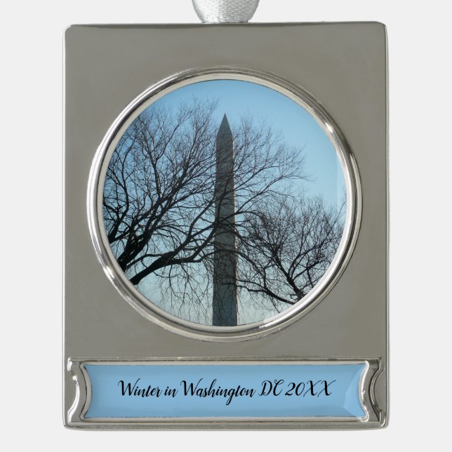 Washington Denkmal im Winter I Landschaft Banner-Ornament Silber (Vorderseite)
