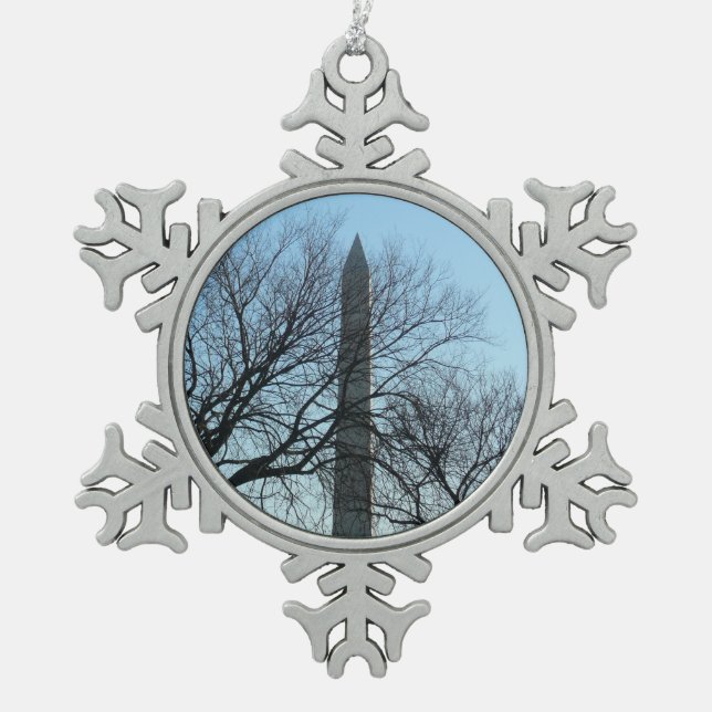 Washington Denkmal im Winter I Landschaft Schneeflocken Zinn-Ornament (Vorderseite)