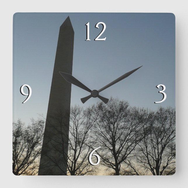 Washington Denkmal im Winter II Landschaft Quadratische Wanduhr (Vorderseite)
