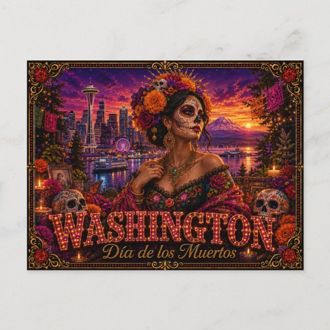 Washington Día de los Muertos Retro Postkarte (Vorderseite)